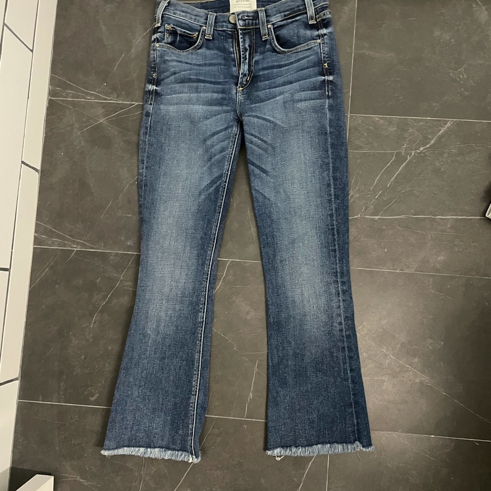 MCGUIRE high rise crop ankle fray jeans